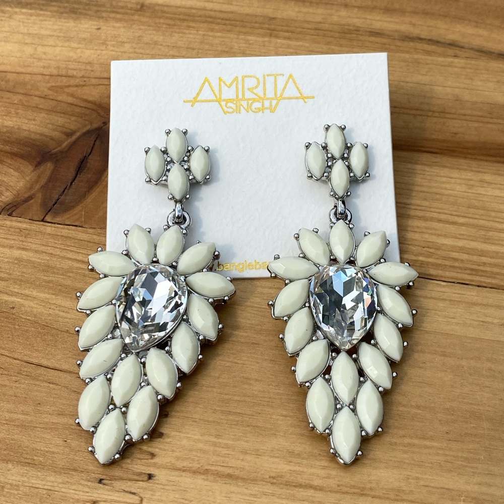 Crystal and White Resin Stone Earrings